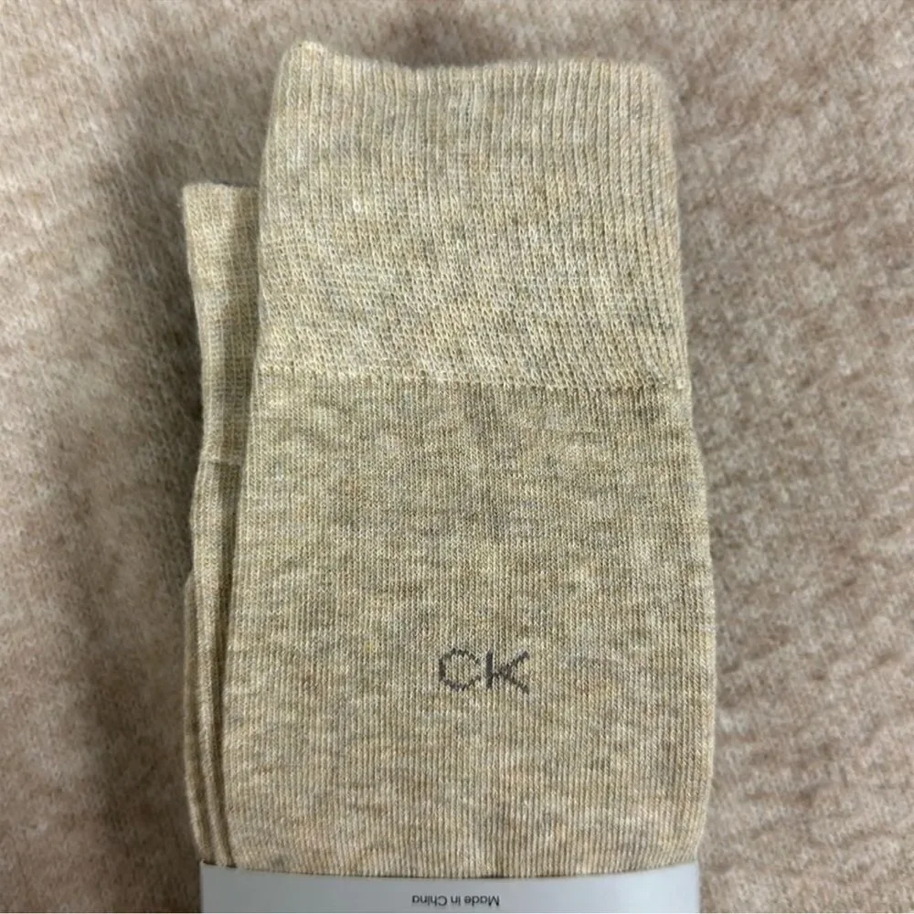 CK Men’s 4 pk Taupe Heather Brown Tan Black Ivory Cotton Blend Dress Crew Socks